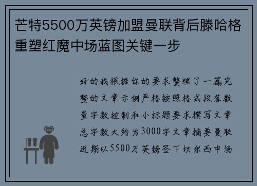 芒特5500万英镑加盟曼联背后滕哈格重塑红魔中场蓝图关键一步 芒特5500万英镑加盟曼联背后滕哈格重塑红魔中场蓝图关键一步